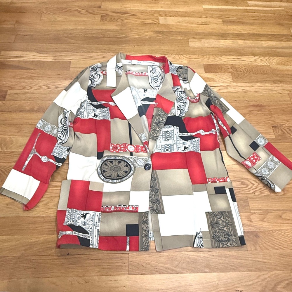 Richard Kristall Vintage Red Geometric Patchwork Baroque Blazer Jacket XL